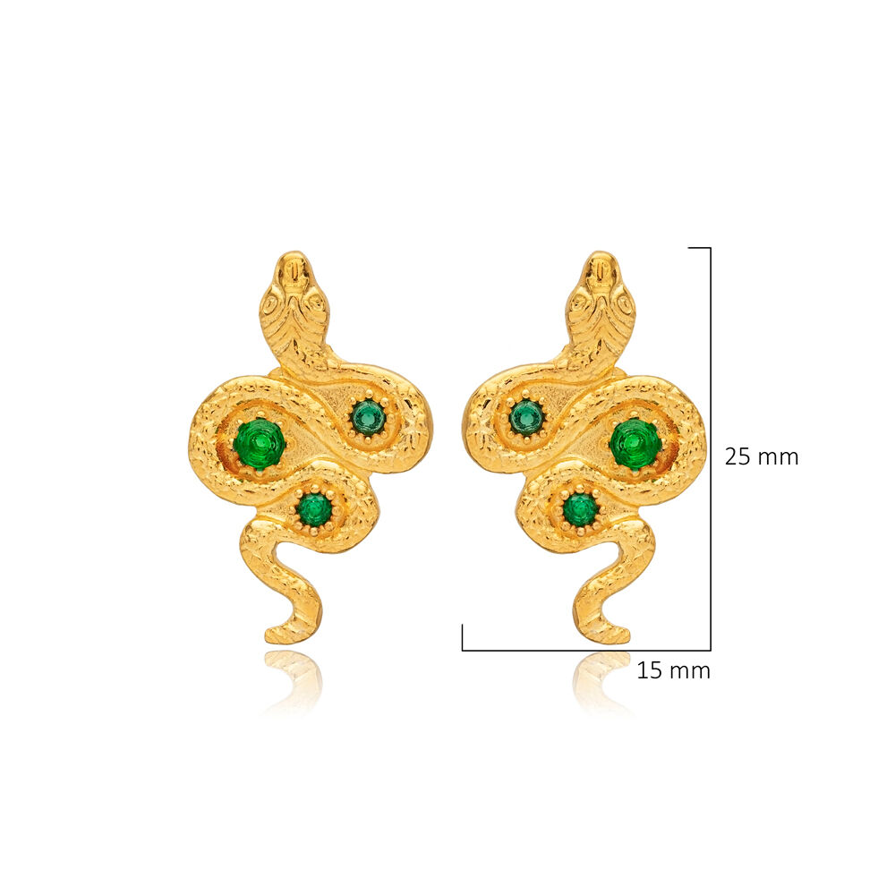 Emerald Zircon Snake Design Stud Earring