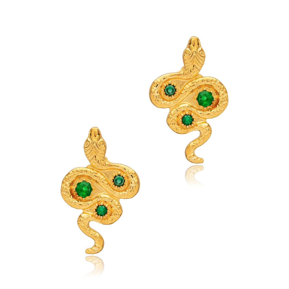 Emerald Zircon Snake Design Stud Earring