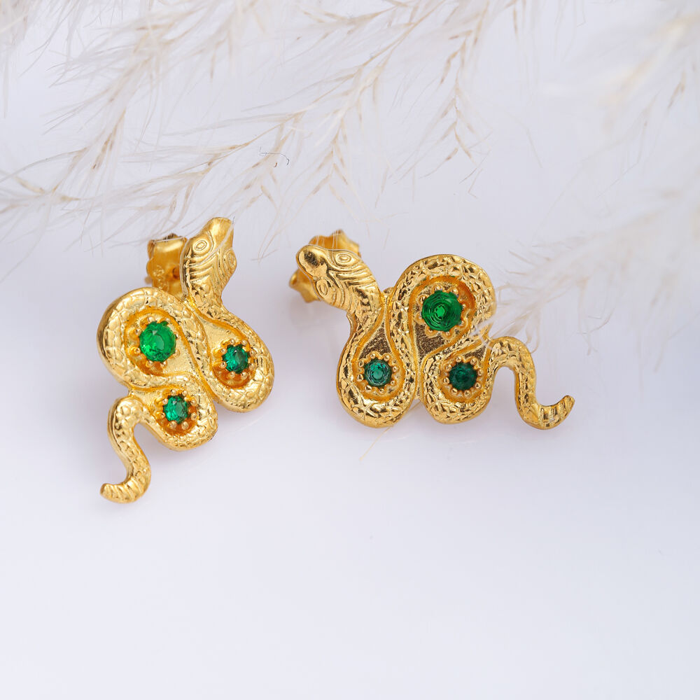 Emerald Zircon Snake Design Stud Earring