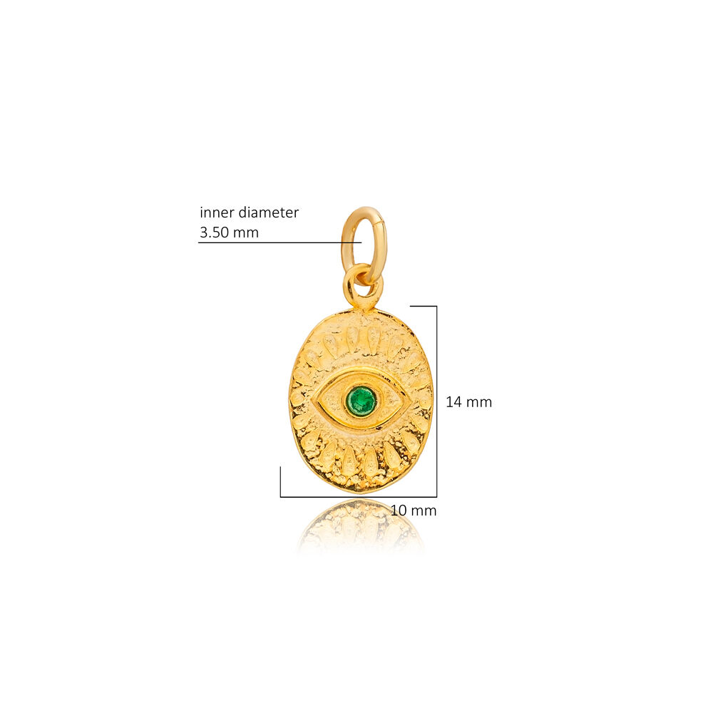 Emerald CZ Evil Eye Pendant Charm Silver