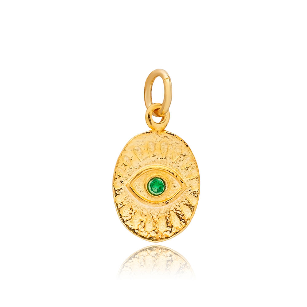 Emerald CZ Stone Evil Eye Pendant Charm