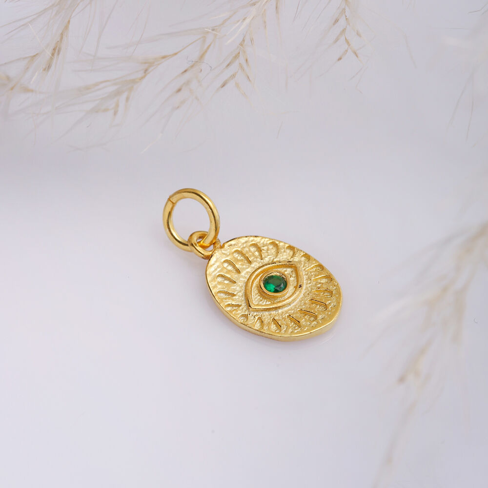 Emerald CZ Stone Evil Eye Pendant Charm