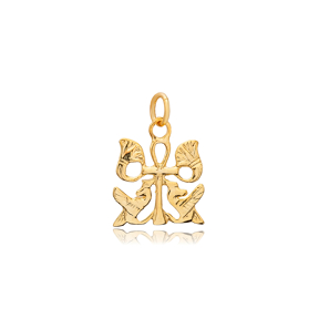 Ankh Symbol With Egyptian Flower and Bird Pendant Charm