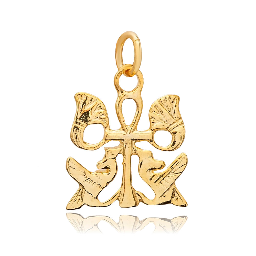 Ankh Symbol With Egyptian Flower and Bird Pendant Charm