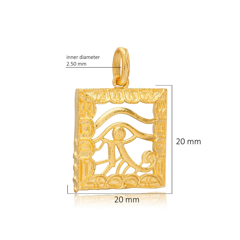 Square Shape Eye of Horus Pendant Charm Turkish Silver Jewelry