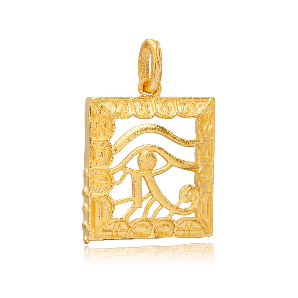 Square Shape Eye of Horus Pendant Charm Turkish Silver Jewelry