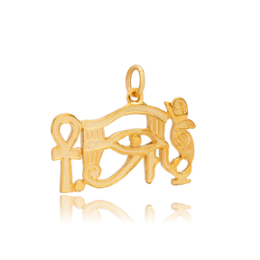 Egyptian Symbol Eye of Ra With Ankh Turkish Silver Pendant Charm