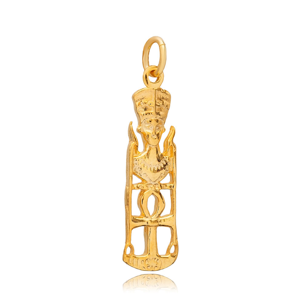 Silver Nefertiti Ankh Symbol Pendant Charm