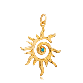 Spiral Sun Turquoise CZ Pendant Charm Silver Wholesale Jewelry