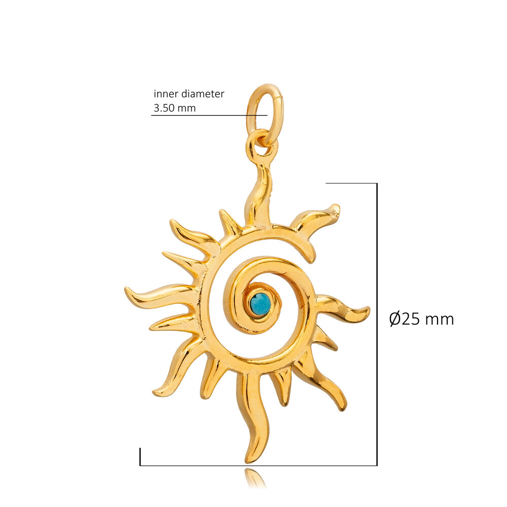 Spiral Sun Turquoise CZ Pendant Charm Silver