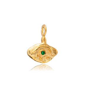 Emerald CZ Evil Eye Design Handmade Pendant Charm