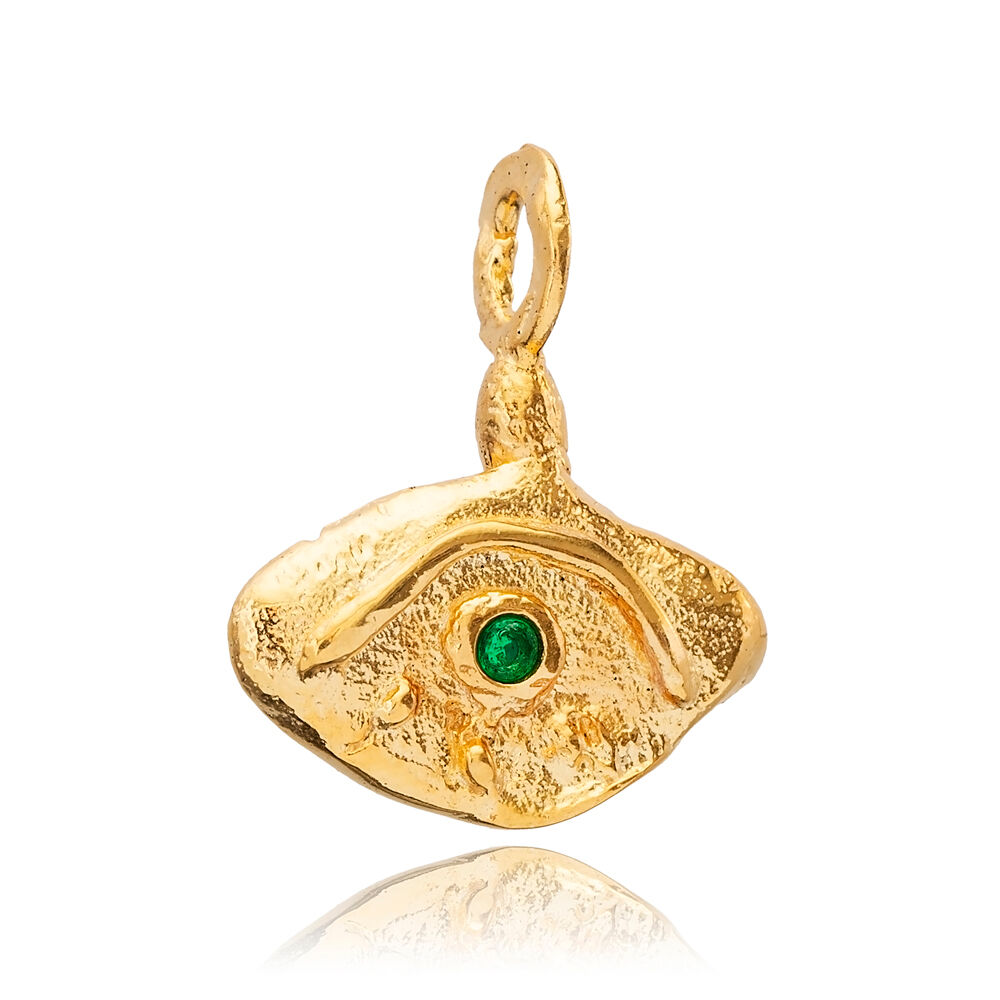 Emerald CZ Evil Eye Design Handmade Pendant Charm