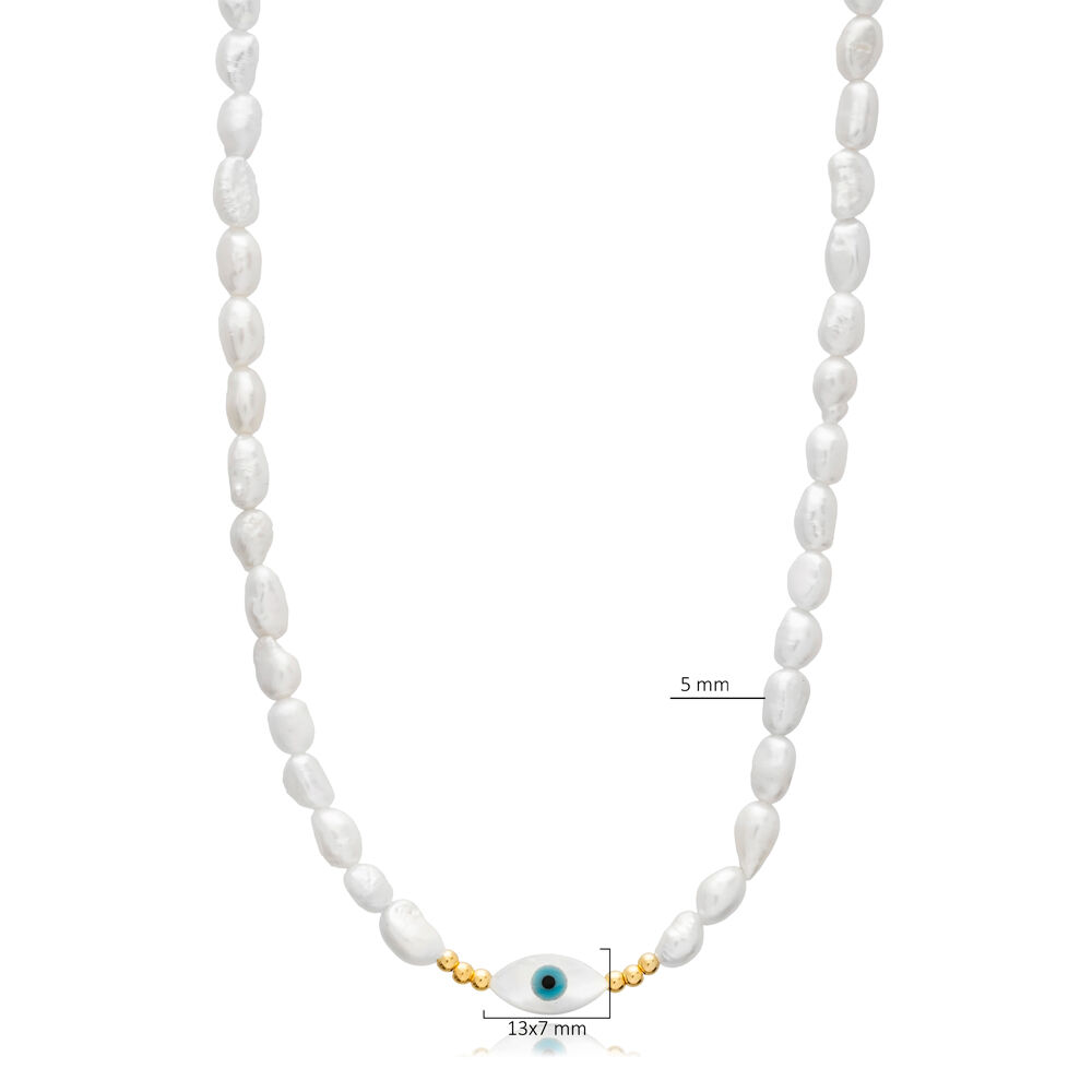 Evil Eye Design Freshwater Pearl 925 Silver Charm Necklace