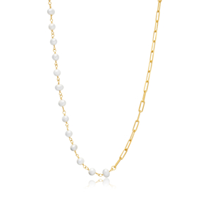 Paperclip and Pearl Design Chain Wholesale 925 Silver Necklace