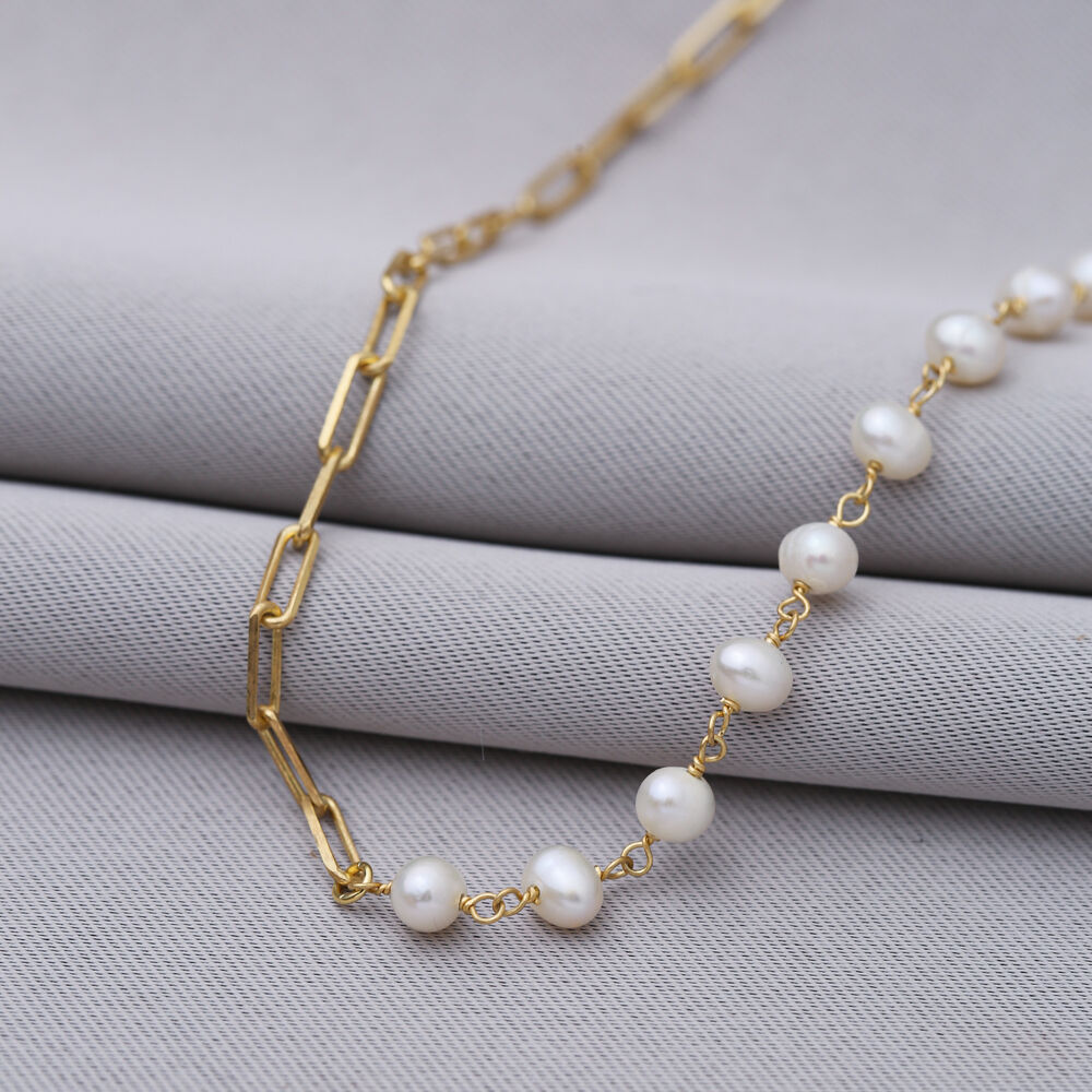 Paperclip and Pearl Design Chain Wholesale 925 Silver Necklace