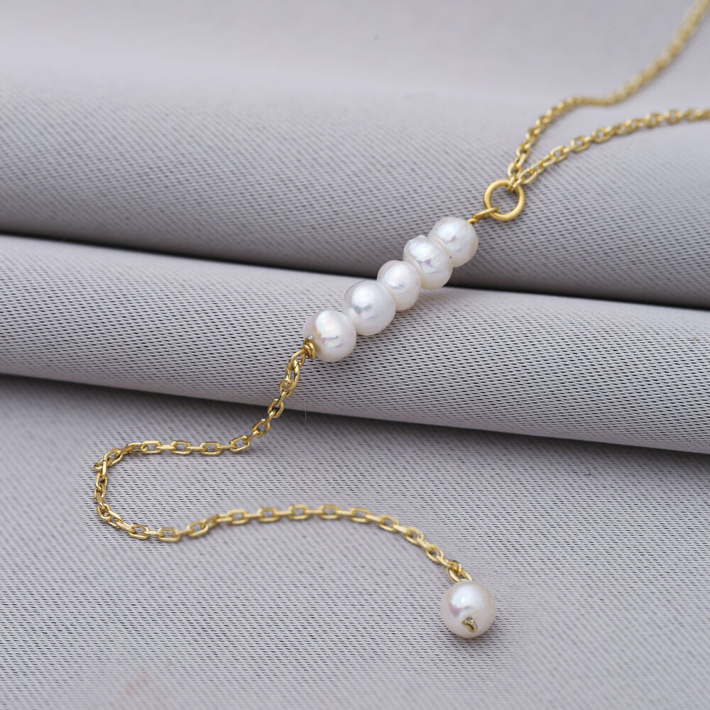 Dainty Pearl Design Turkish Silver Y Necklace Pendant