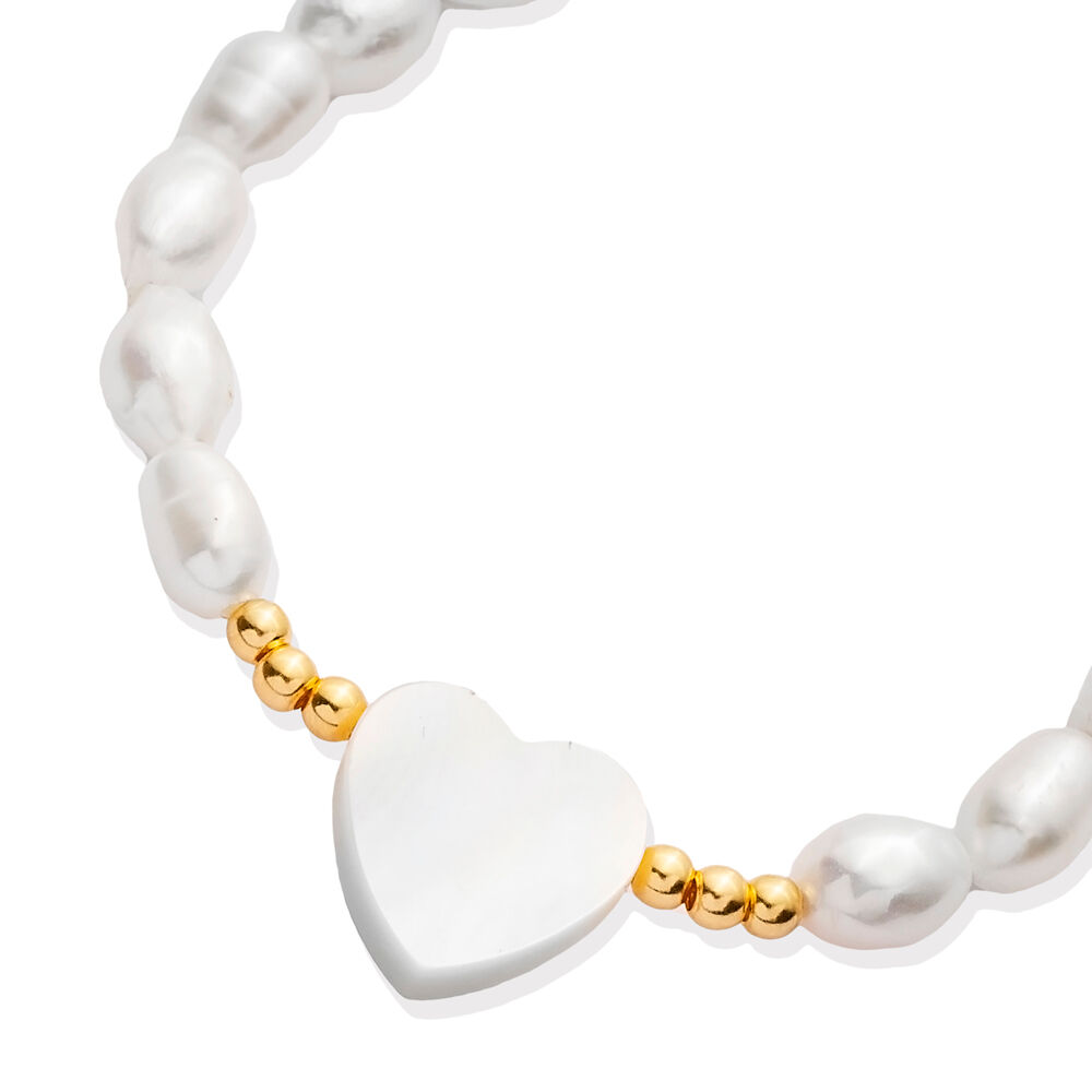 Mother of Pearl Heart Pearl Charm Bracelet