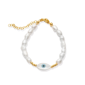 Evil Eye Freshwater Pearl Design 925 Silver Charm Bracelet