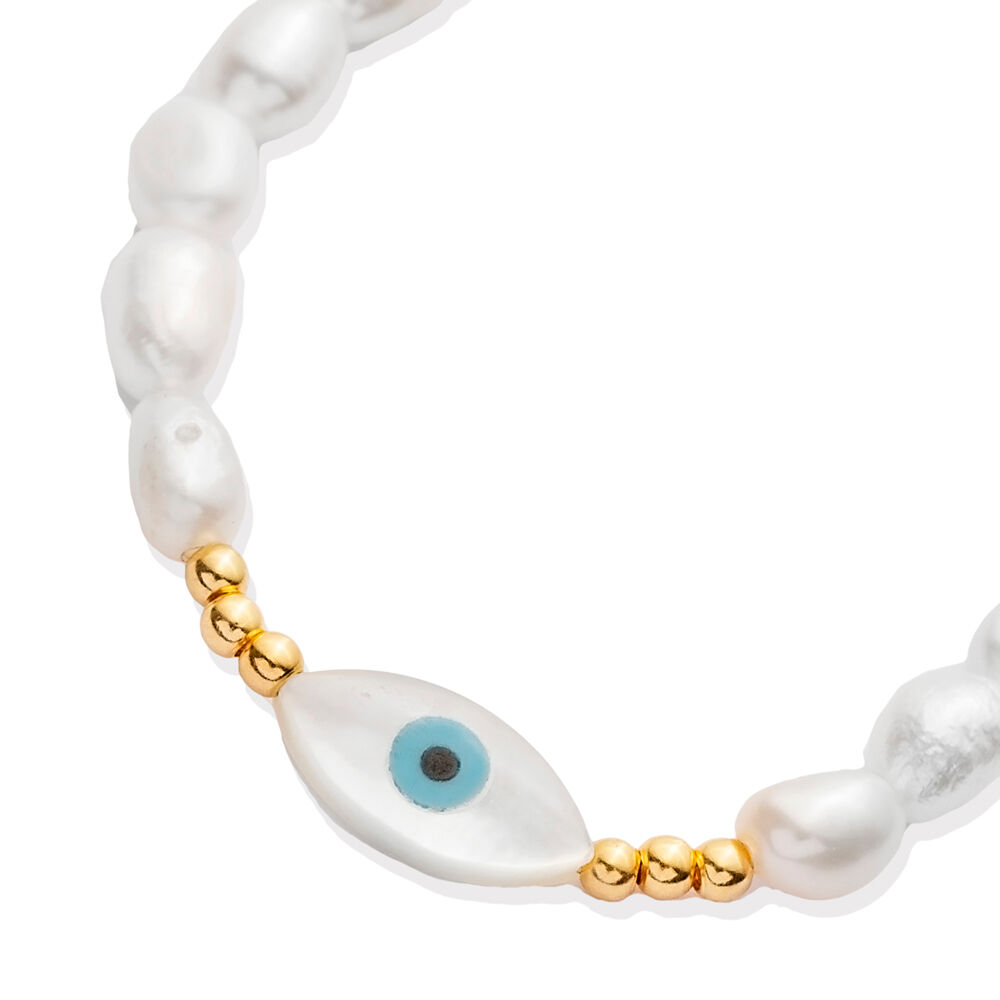 Evil Eye Pearl Silver Charm Bracelet