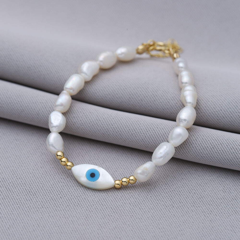 Evil Eye Freshwater Pearl Design 925 Silver Charm Bracelet