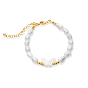Butterfly Design Freshwater Pearl Silver Charm Bracelet