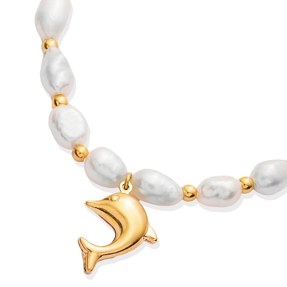 Pearl with Plain Dolphin Charm 925 Sterling Silver Bracelet