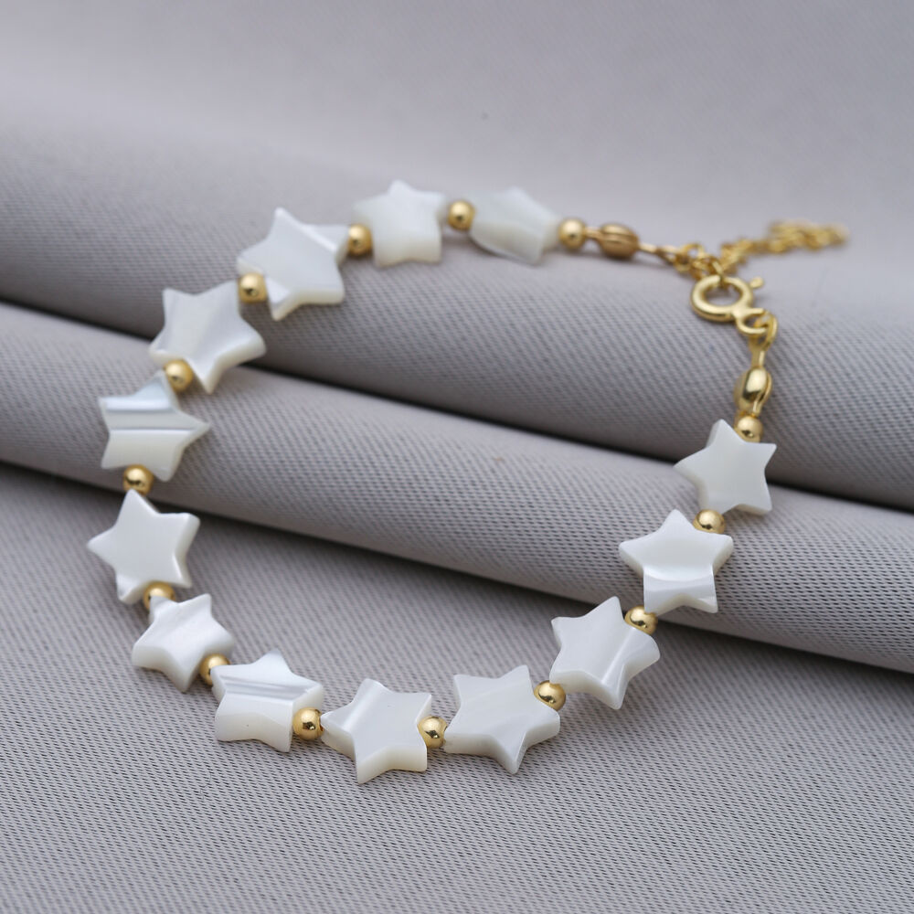 Mother of Pearl Star Design Sterling Silver Charm Bracelet