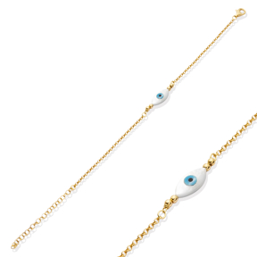 Evil Eye Design Mother of Pearl 925 Silver Charm Bracelet