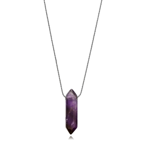 Amethyst Natural Stone Sterling Silver Unisex Necklace Pendant