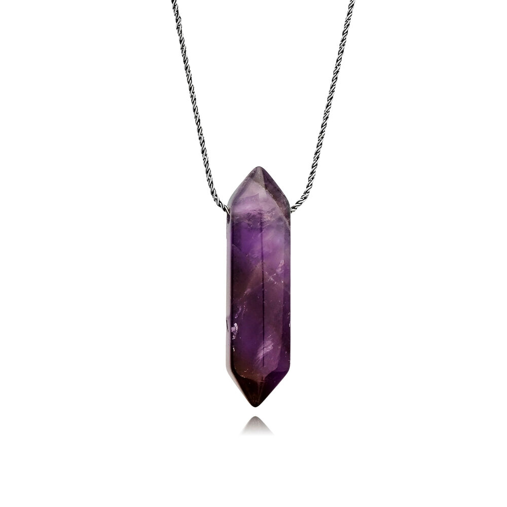 Amethyst Silver Unisex Necklace Pendant