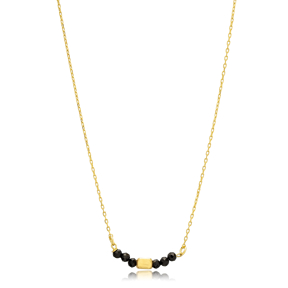 Black Beads Design Minimalist Sterling Silver Charm Necklace
