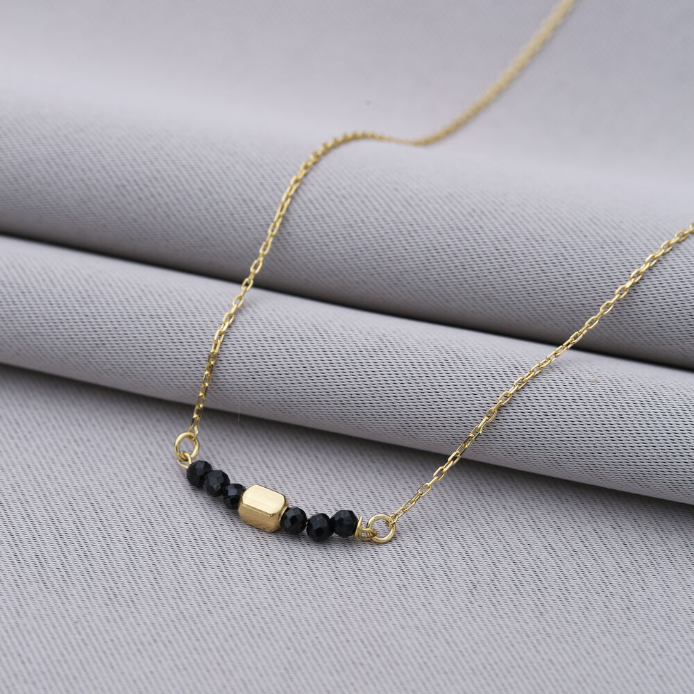 Black Beads Design Minimalist Sterling Silver Charm Necklace