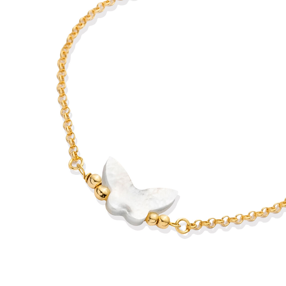 Mother of Pearl Butterfly Design 925 Silver Charm Anklet