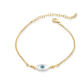 Evil Eye Design Mother of Pearl 925 Silver Charm Anklet