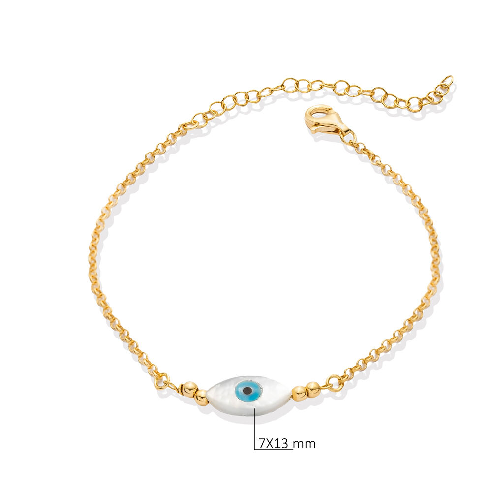 Evil Eye Design Mother of Pearl 925 Silver Charm Anklet