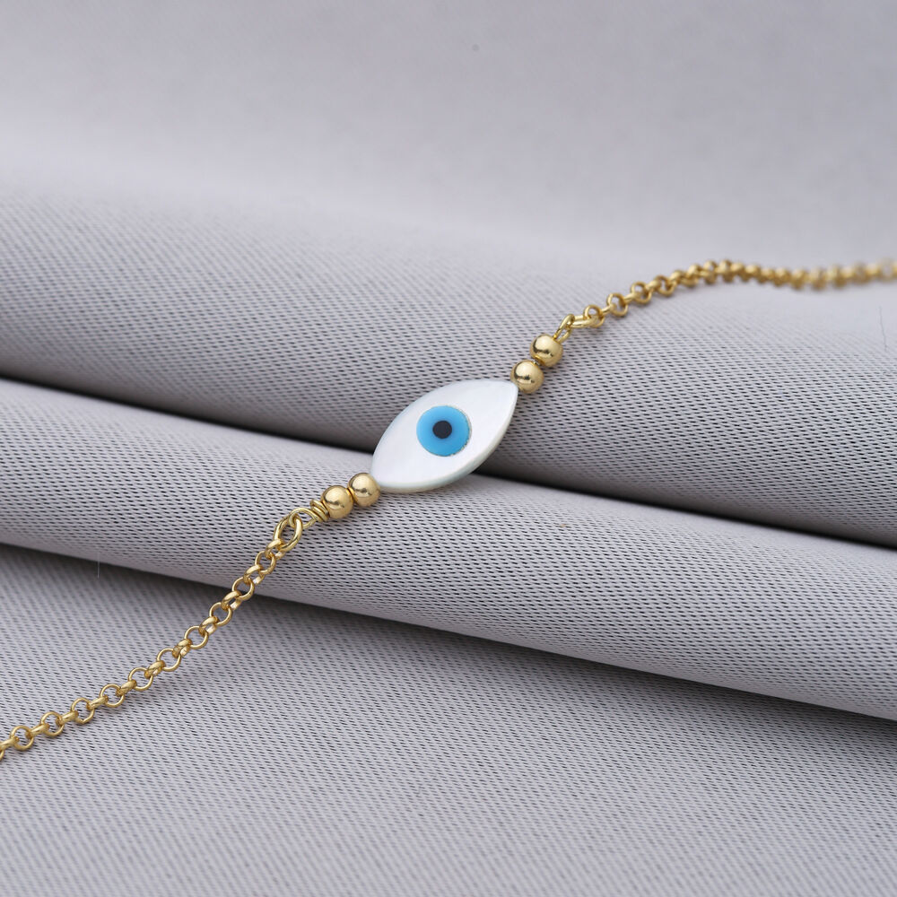 Evil Eye Design Mother of Pearl 925 Silver Charm Anklet