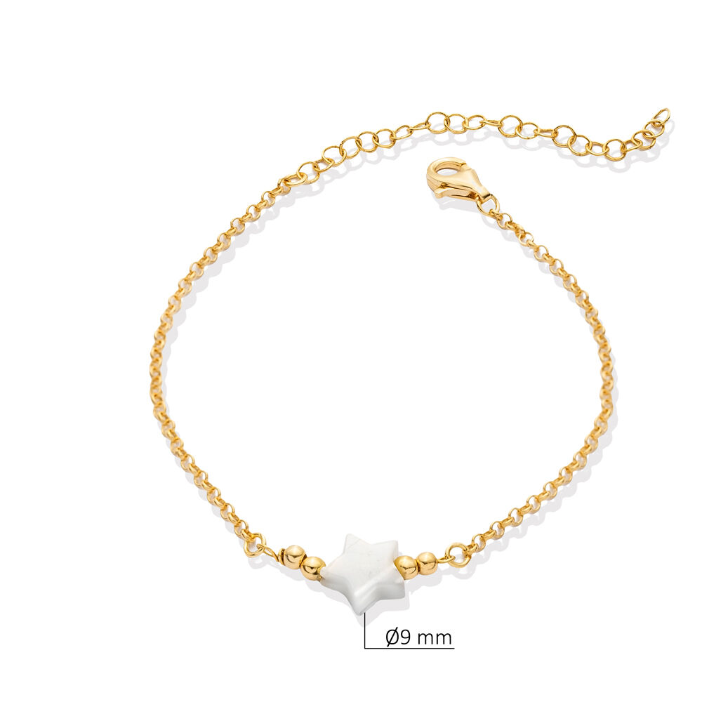 Star Design Mother of Pearl 925 Silver Charm Anklet