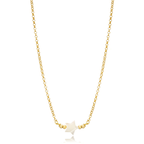 Mother of Pearl Star Design Sterling Silver Charm Necklace