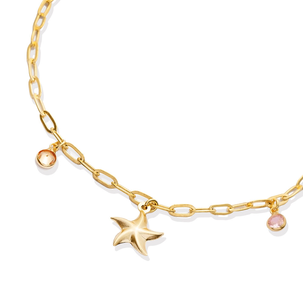 Starfish Shape with CZ Charm Sterling Silver Shaker Bracelet