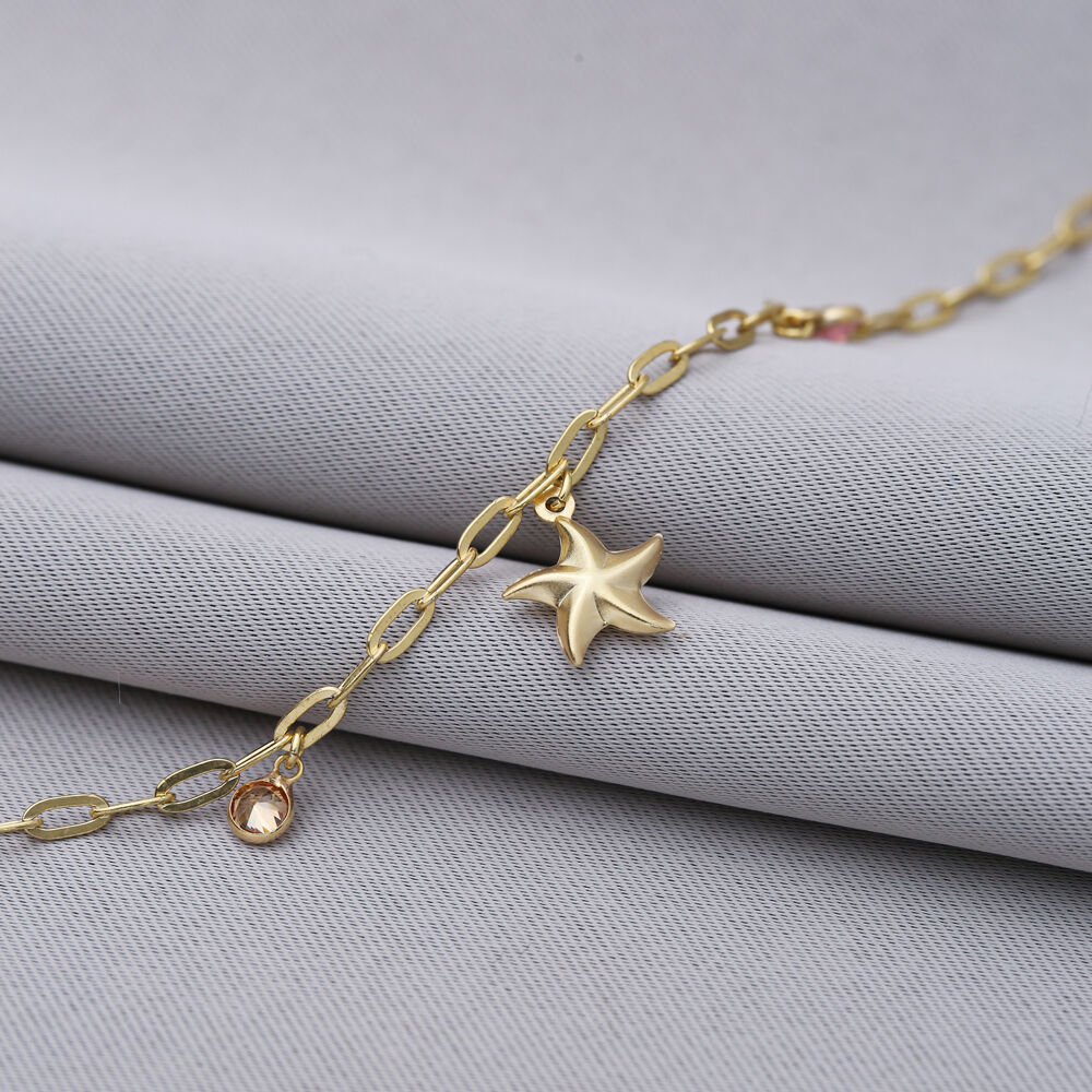 Starfish Design with CZ Charm Sterling Silver Shaker Bracelet