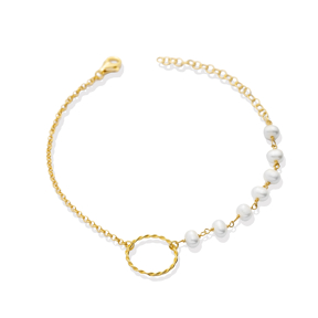 Minimalist Pearl and Chain Round Design Silver Charm Bracelet