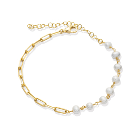 Minimalist Pearl and Chain Design Silver Charm Bracelet