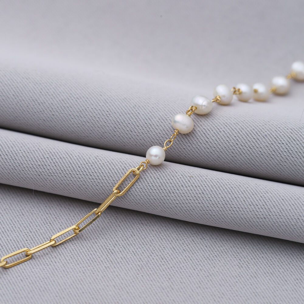 Minimalist Pearl and Chain Design Silver Charm Bracelet