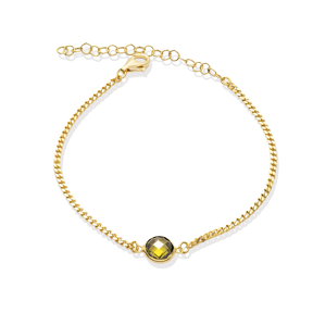 Peridot CZ Stone Round Gourmet Chain Silver Charm Bracelet