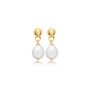Plain Ball Charm Clasp Pearl Stud Earrings
