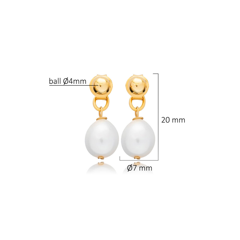 Plain Ball Charm Clasp With Pearl Silver Stud Earrings