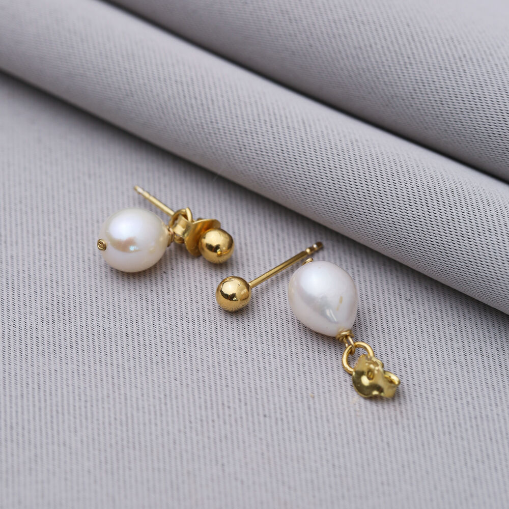 Plain Ball Charm Clasp With Pearl Silver Stud Earrings