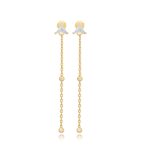 Triangle CZ Charm Chain Stud Earrings