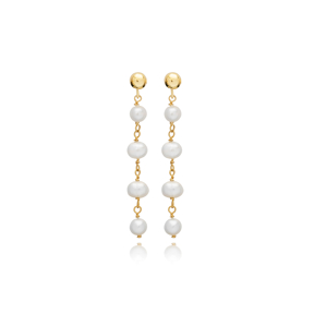 Ball Charm Long Pearl Chain Stud Earrings