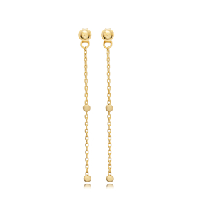Plain Ball Charm Chain Silver Stud Earrings